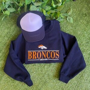 Denver Broncos navy crewneck, football sweatshirt